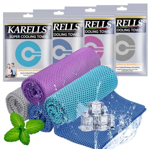 KARELLS Kühlende Handtücher 4 Stück Mikrofaser Sport Handtücher Kühlendes Eishandtuch Cooling Towel Kühltücher Sporthandtuch Microfase für Fitness Outdoor Sports Yoga Reise30 * 100CM