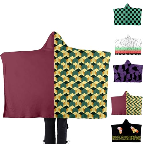 Juejuezi Blanket Hoodie Cosplay Wearable Throw Blanket Hooded Cloak Cape Shawl Soft Pajamas Unisex(S FUG-Red)