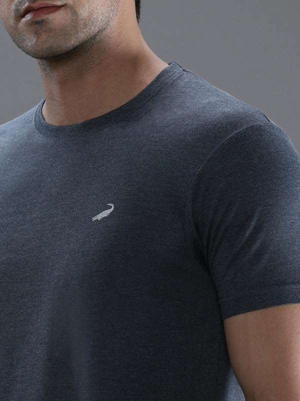 Image of CROCODILE Men Solid Sport Fit T Shirt | Round Neck | Short Sleeve | Regular Length | Basic Casual Pull On Topwear Grey Melange