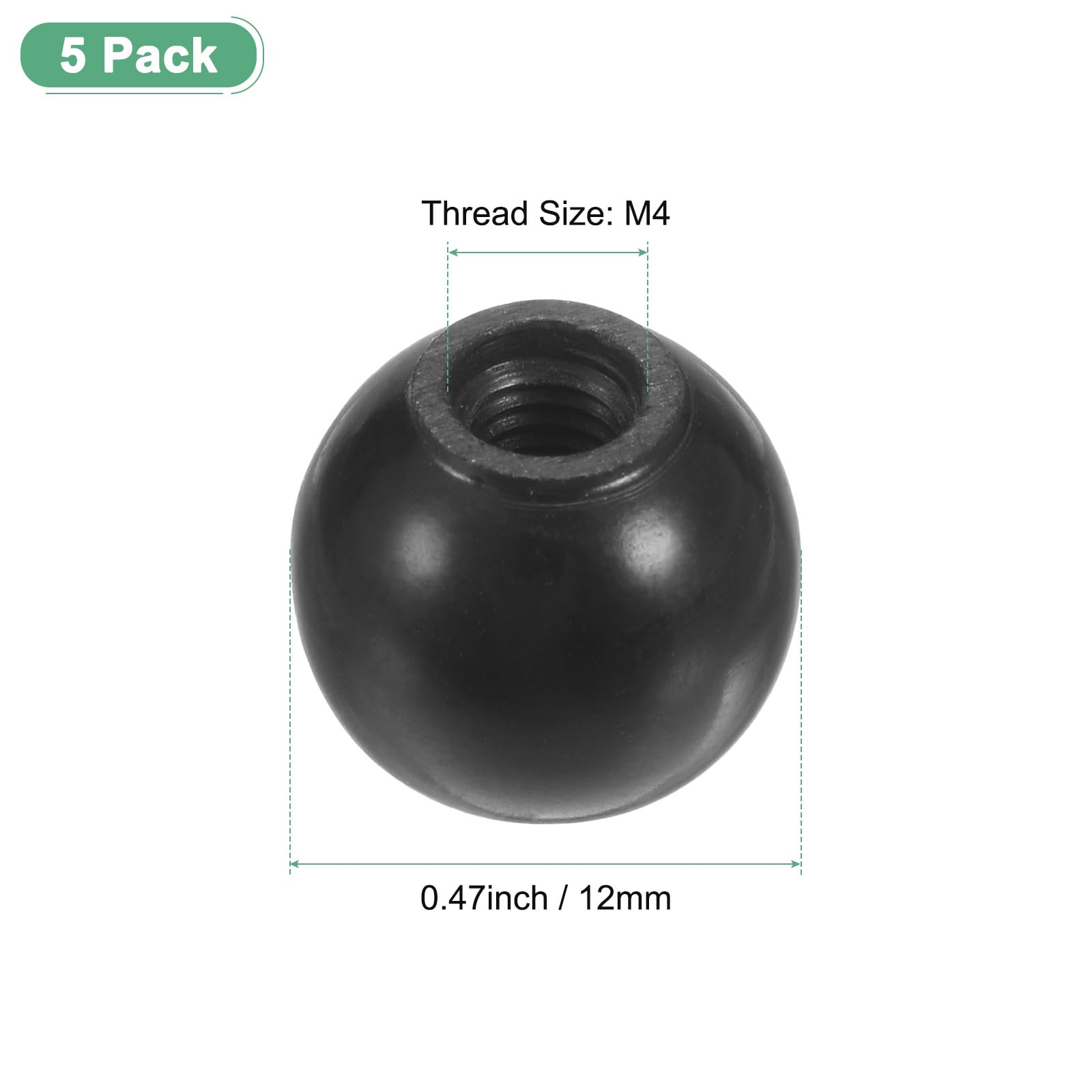 M METERXITY 5-Pack Threaded Ball Knobs, M4 Female Thread 12mm Dia. Thermoset Ball Knob for Lathe/Machine/Lawn Mowers - Image 3