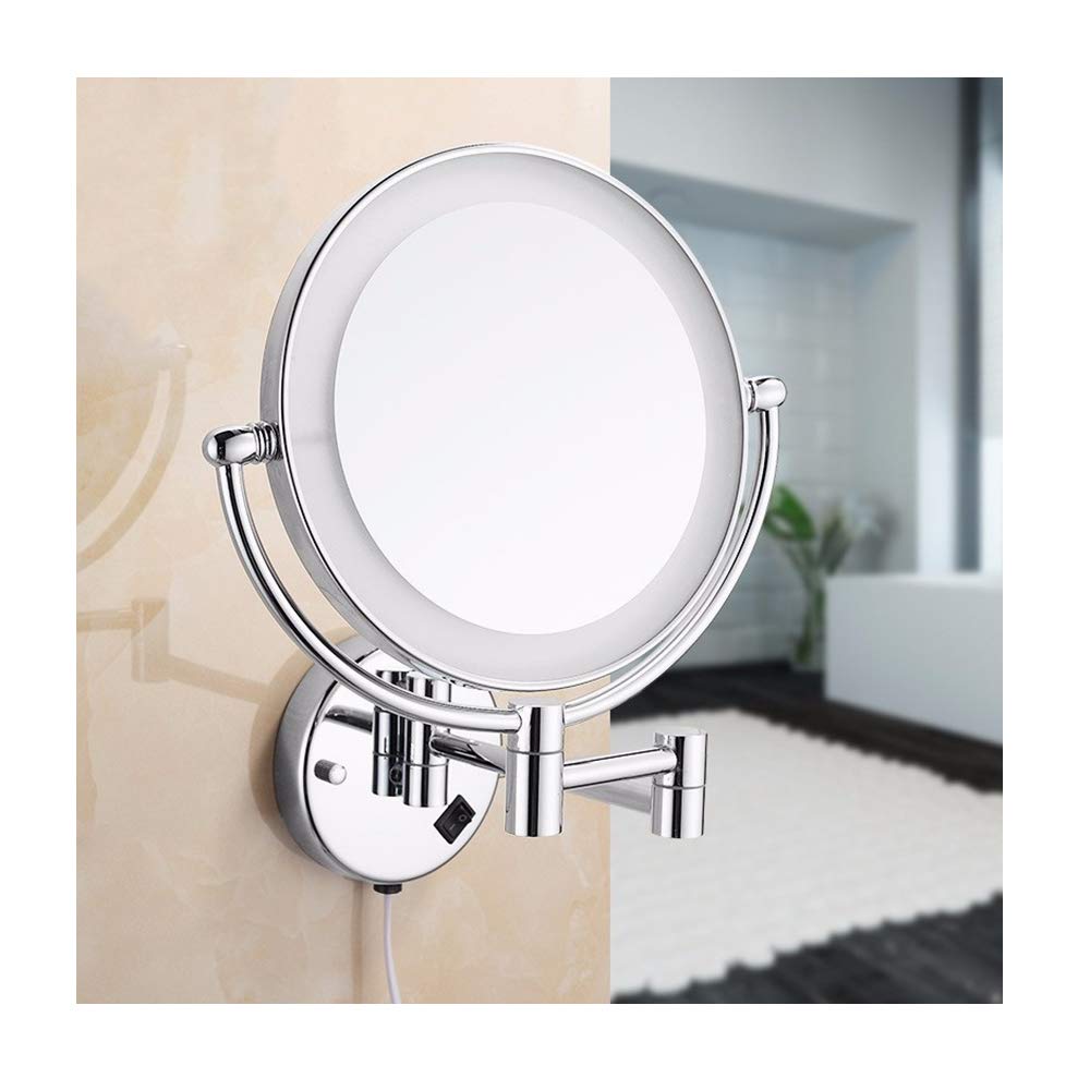 AMUCK Lustro do makijażu 25 cm z 3-krotnym powiększeniem, okrągłe dwustronne lusterko do golenia obracane o 360°, wysuwane i chromowane wykończenie, do łazienki, spa i hotelu