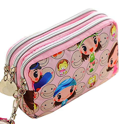 U-M Monedero para niñas y niños, bolsa de cambio de tela, con 3 bolsillos con cremallera, bolsa de cremallera, duradera y útil