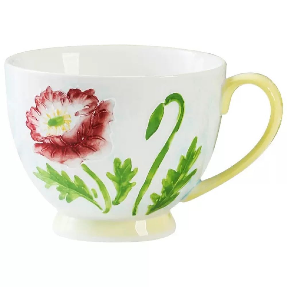 Huiyiwert niedliche Blumentasse Porzellan Frühstückstasse Blumenmuster Müslibecher Kaffeebecher Teetasse Kakaobecher für Geburtstag Muttertag Valentinstag Weihnachten (Pfingstrosen)
