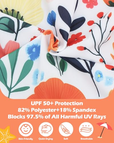 babygoal Infant Baby Girl One-Piece Swimsuit Long Sleeve Rash Guard with Hat for UPF 50+ Sun Protection3