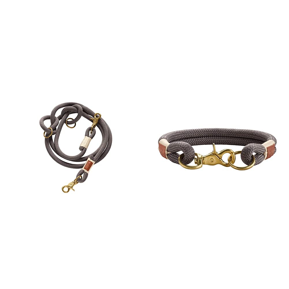HUNTER Sansibar RANTUM Verstellbare Führleine für Hunde, modern, nautisch, 1 x 200 cm, grau & Sansibar Rantum Halsung, Hundehalsband, Tau, modern, nautisch, 55 (L), grau