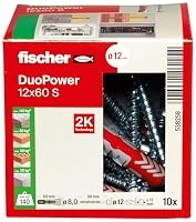 fischer DuoPower 12 x 60 S, Universaldübel mit Sicherheitsschraube, 2-Komponenten-Dübel, Kunststoffdübel zur Befestigung in Beton, Ziegeln, Stein, Gipskarton uvm., 10 Dübel + 10 Schrauben – Ansicht 2