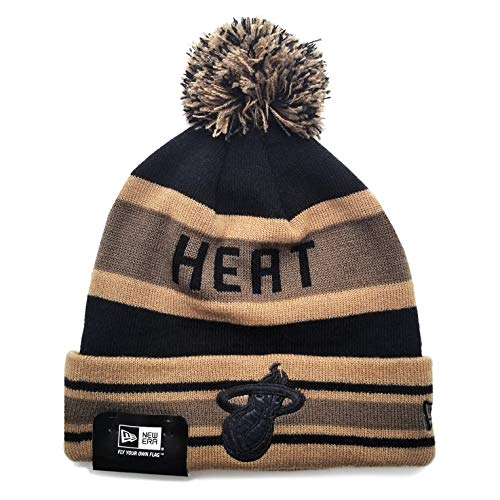 New Era NBA Miami Heat Brown Black Jake Stretch Knit Beanie Pom Top Hat