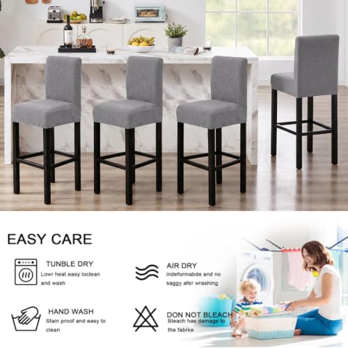 Image of FUANGUI Bar Stool Covers Set of 4, Stretch Bar Stool Seat Covers | Washable Removable Bar Chair Covers with Backs Slipcovers, Bar Chair Covers Square for Kitchen Dining Room Cafe