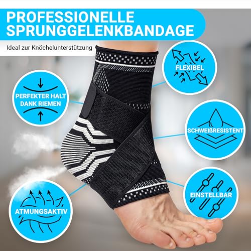 FIT MEDIC Sprunggelenkbandage | Professionelle Fußbandage Einstellbar & Flexibel | Unisex Knöchel-Bandage für Sprunggelenk Sport Fußball Achillessehne Knöchelschutz Gelenkschmerzen gegen Umknicken