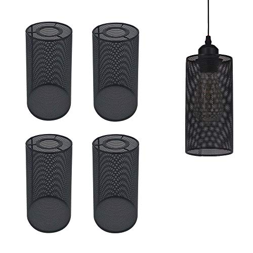 4-Pack Industrial Vintage Black Metal Bulb Guard Iron Mesh Fixture Replacement Hanging Ceiling Pendant Light Holder Decorative Lamp Shade (Light Socket Not Included)