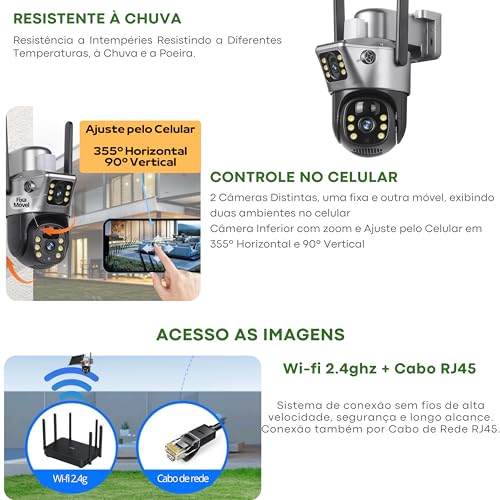 Câmera Solar V380s com Duas Telas, Duas Lentes, Bateria Interna, CCTV, Detecção de Movimento Humano,