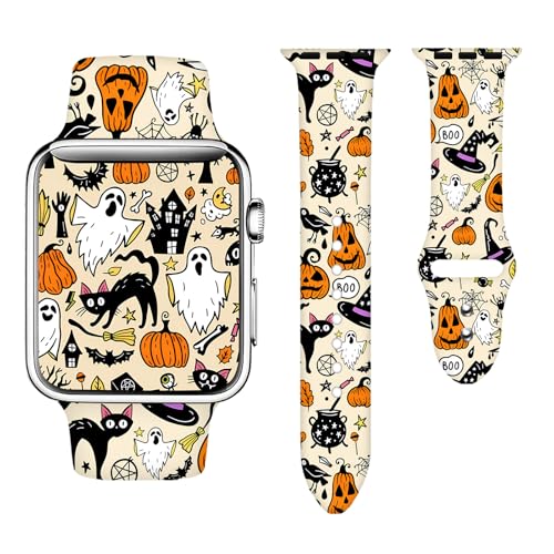 Cyntan Holidays Watch Band Compatible with Apple Watch 38mm 40mm 41mm 42mm 44mm 45mm 49mm for Women Men Soft Silicone Replacement Sport Accessories Strap Replacement Wristband for iWatch Series Ultra 9 8 7 6 5 4 3 2 1 SE (Halloween-2 38mm/40mm/41mm (M/L))