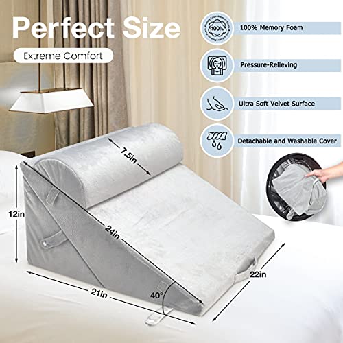 Triangle Wedge Pillows Set For After Surgery, Acid Reflux, Reading In Bed, Back Or Knee Support, Adjustable Folding Incline Cushion For Sleeping，Memory Foam Pillow Wedge With Machine Washable Cover #TOP1