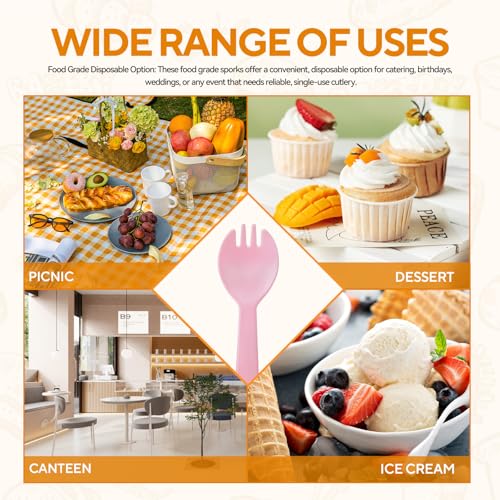 Image of 1000Pcs Mini Pink Plastic Spork, 4.2 Inch Individually Wrapped Disposable Utensils, Small Fork and Spoon Combo for Restaurant, Catering Events, Cakes, To-Go & Party Use