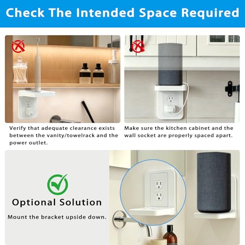 Image of Outlet Shelf Wall Holder with Cord Storage, Wall Outlet Shelf Organizer for Bathroom, Kitchen & Bedroom, Plug Shelf for Standard Outlet, Compatible with HomePod Mini, Google Home, Toothbrush & Phone