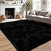 FLCODE Area Rugs for Living Room,4x6 Fluffy Black Rugs for Bedroom,Soft Thick Shag Washable Bedside Throw Carpet for Kids Room,Non-Slip Shaggy Rug