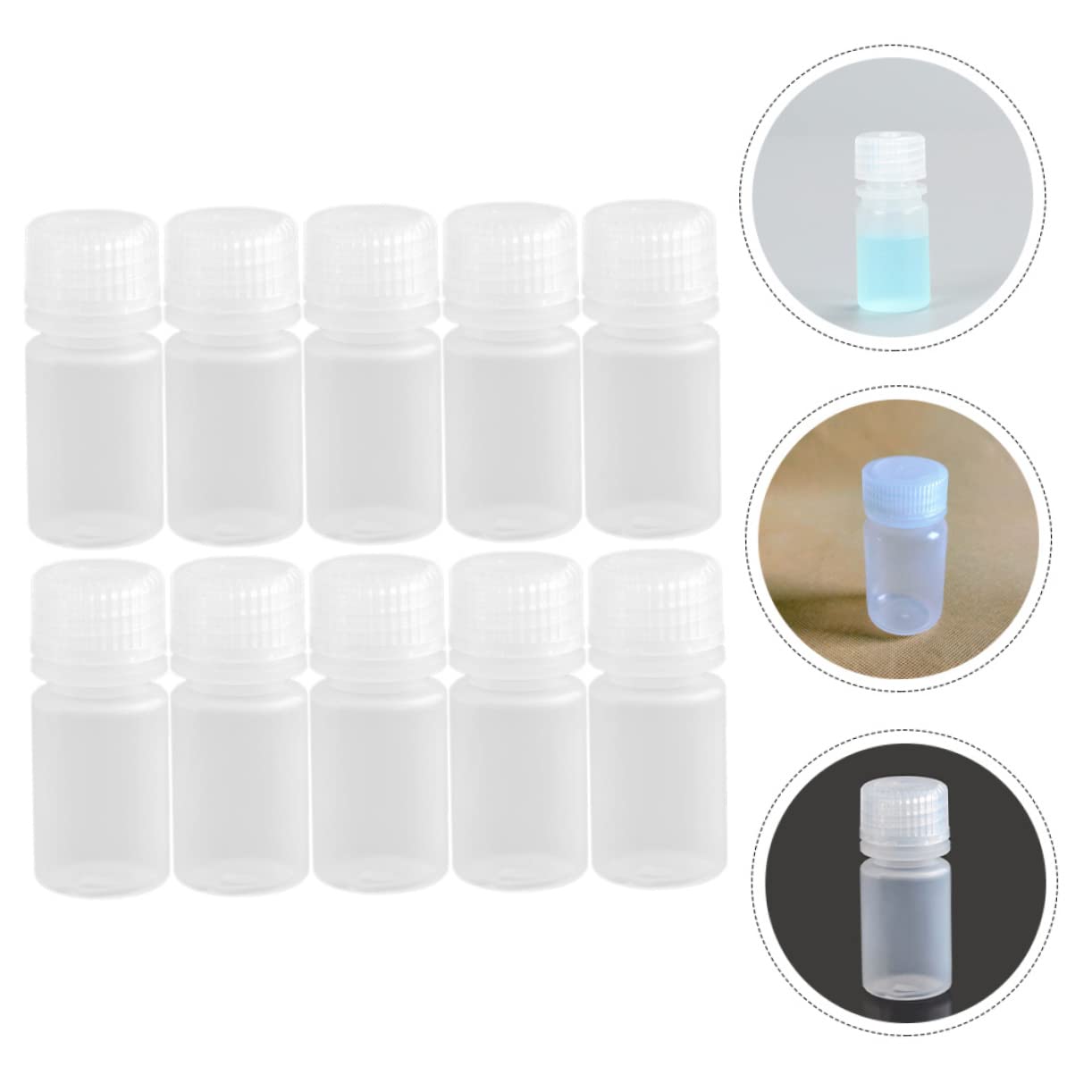 FUNOMOCYA 10pcs Sampling Bottle Sealing Bottle Mini Clear Reagent Sample Container Liquid Medicine Bottle Chemical Reagent Bottle Sealable Containers Liquid Storage Bottle Plastic White