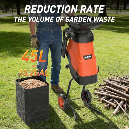 Image of MAXLANDER 15-Amp Electric Wood Chipper Shredder, 1.75-Inch Cutting Capacity, Yard Waste Mulcher for Composting Branches & Twigs, Corded Chipper with Collection Bag