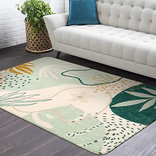 Lahome Green Washable Area Rug - 3x5 Botanical Print Small Rug Modern Abstract Non-Slip Minimalist Art Area Rug Accent… - Image 4