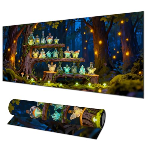 Grand tapis de souris de jeu 80x30 cm HOMETITUTE au motif de forêt de nuit pour bureau