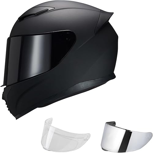Casco de motocicleta de cara completa WS-607 aprobado por DOT para adultos, con visera transparentenegroplateada cromada (BB negro plano, XXL)