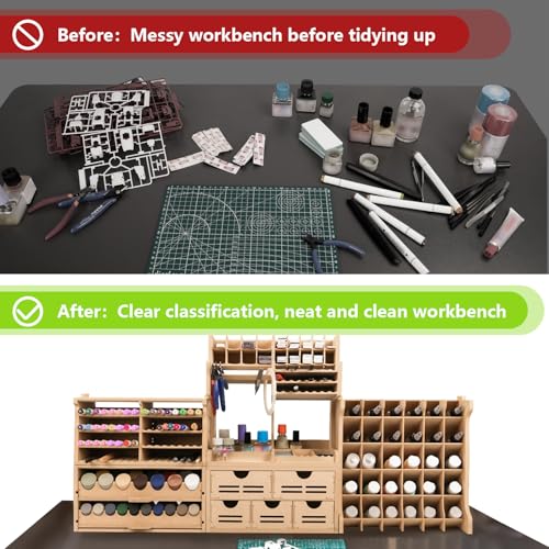 Image of Plastic Model Paint Rack and Tool Storage, MDF Material, Large Capacity Workbench GK RS