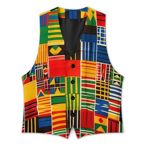 African Kente Cloth Ethnic Art Pattern Mens Suit Vest Slim Fit Button Up V Neck Business Waistcoat Sleeveless Dressy Top2