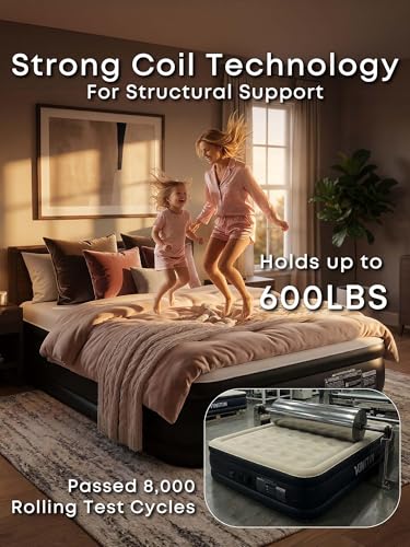 Image of Air Mattress Queen with Built in Pump, 18 inch Elevated Inflatable Blow Up Mattress with Self-Inflation /Deflation, Soft Flocked Top Air Bed for Guest, Home,Camping, 80x60x18in, Max 660lb, Black