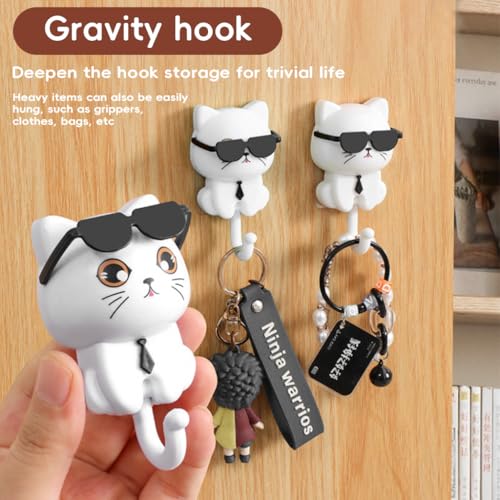 Image of HASTHIP 3Pcs Wall Hooks Cat Tail Adhesive PVC Hooks for Towel, Keys | Hang Towels and Keys, Clears Clutter, Durable PVC, 3-Piece Set, Fun Cute Cat Design