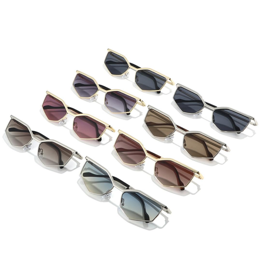 Gafas de sol de polígono de moda para mujer, gafas de sol de ojo de gato, gafas de metal UV400 para hombre