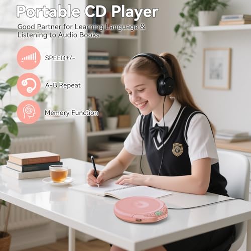 Image of Portable CD Player for Car: Kegaudio with Earphones Anti-Skip LCD Display Personal Disman Disc Player for Car & Sports Supports MP3 WMA PROG & Memory Function