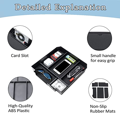 JDMCAR Center Console Organizer Compatible with 2022 Tundra Accessories Armrest Secondary Storage Box ABS Material with Non-Slip Mats (Black Trim)