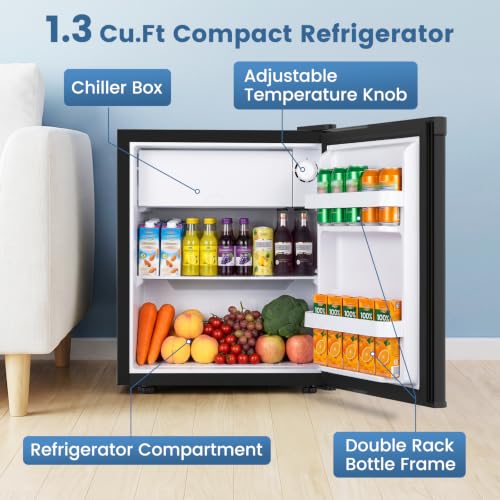 Image of COWSAR 1.3 Cu.Ft Mini Fridge, Reversible Single Door Compact Refrigerator