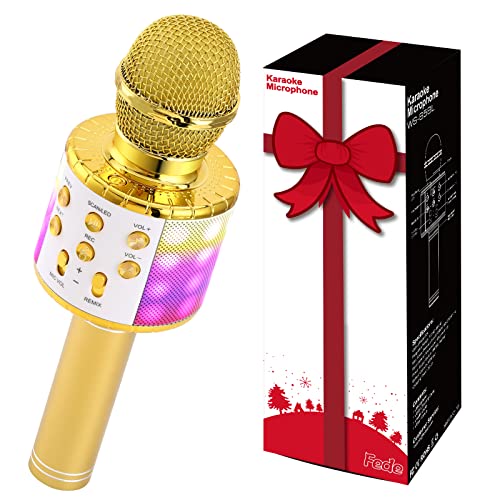 【3 in 1 Microfono Karaoke Portatile】: Grazie alla sua leggerezza, potrai portarlo ovunque tu voglia, senza dover andare in cerca di una sala Karaoke. E’ anche l’altoparlante Bluetooth, si può essere usato come microfono wireless, Hi-Fi Bluetooth. Puoi anche usarlo per registrare le sue canzoni nell'App sul cellulare.