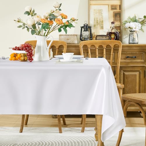 Fantastshop Satin Rectangle Tablecloth - Stain Resistant Wrinkle Free Soft Silk Table Cloth - Bright Smooth Table Cover Table Decoration for Wedding Banquet Party, White, 147cm x 259cm.