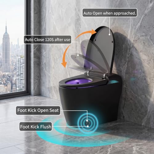 Image of TOTTE Smart Toilet with Bidet Built-in, ADA Comfort Height, 353 LB Max Load, Heated Seat, Instant Warm Water, Warm Air Dryer, Foam Shield, Auto Flush, Night Light, Black