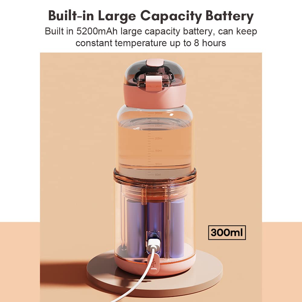 HUIOP Chauffe-Eau portatif,Chauffe-Eau Portable pour Formule bébé Capacité de 300 ML Contrôle précis de la température Batterie intégrée Chauffe-Eau instantané sans Fil Bouilloire électrique pour