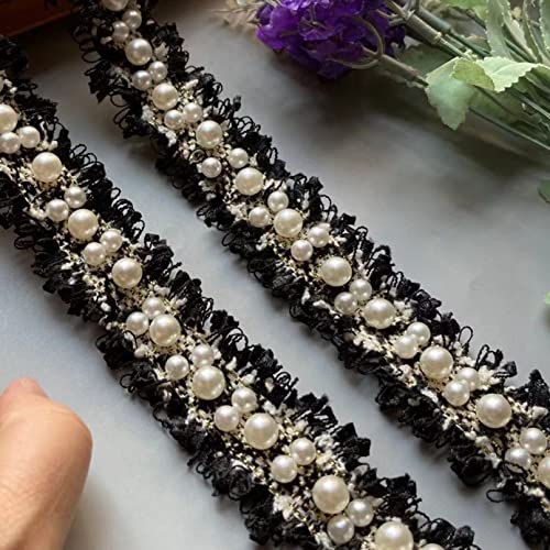 1 Yard Black Vintage 3Cm Pearl Beaded Embroidered Lace Trim Ribbon Fabric Handmade Diy Costume Dress Sewing Supplies Craft #TOP5