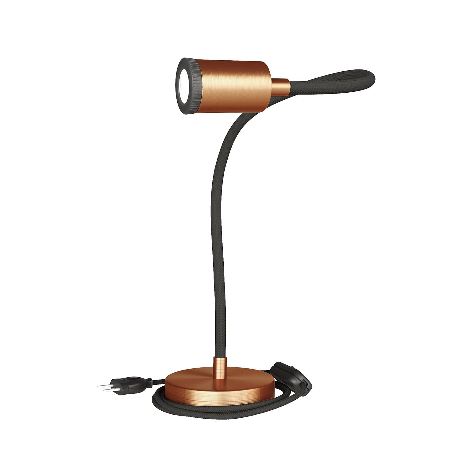 creative cables Table Flex GU1d0 - Lámpara de mesa articulada con mini foco LED y enchufe de 2 pines, con bombilla, cobre satinado