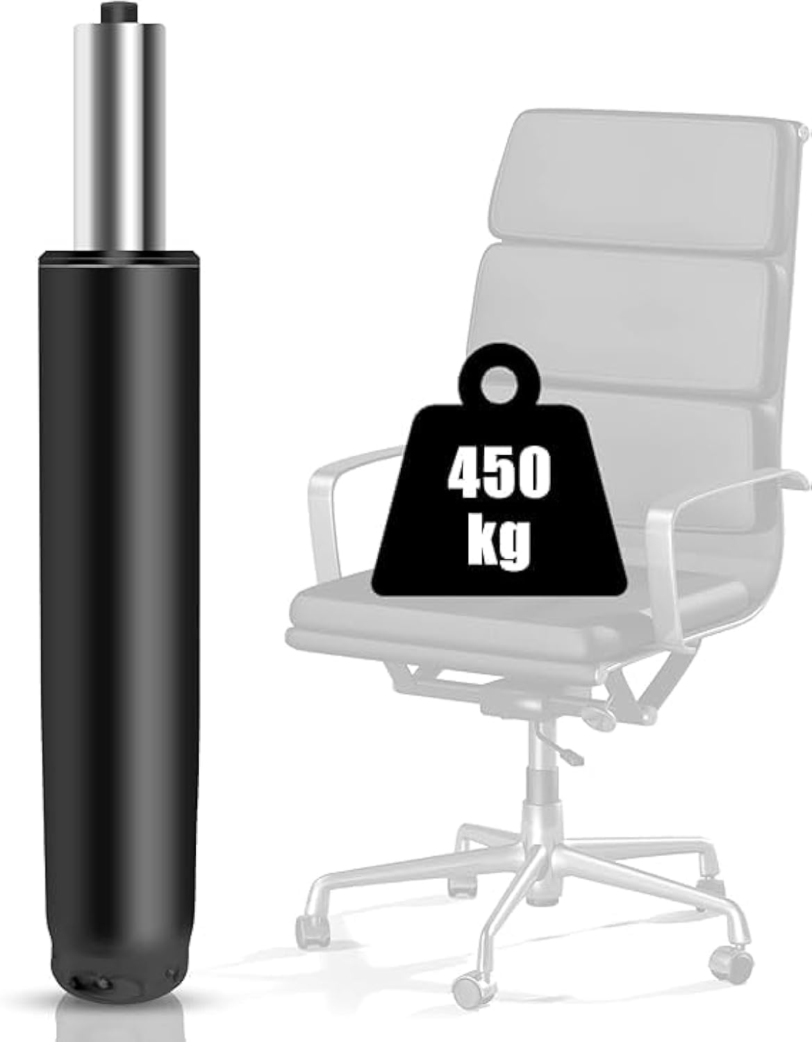 Baasha Contemporary Office Gas Lift, 1000 lbs (450 kg), Height Adjustable, Black, Alloy Steel