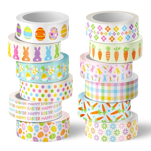 AnyDesign 12 Rolls Happy Easter Washi Tape Masking Tape Set