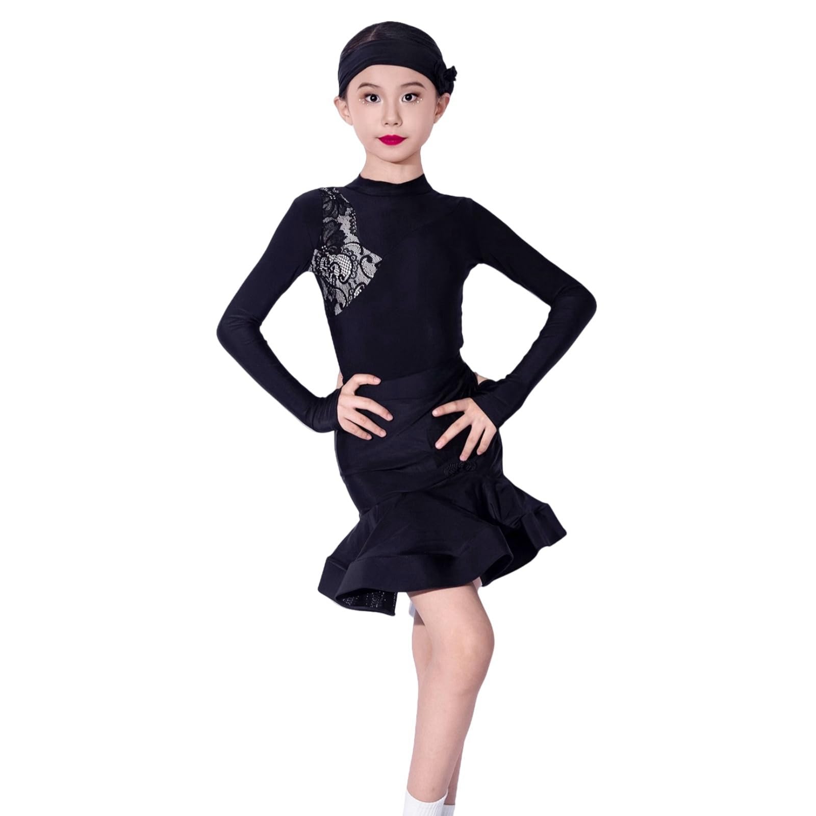2-TLG. Geteiltes Ballettkleid Für Mädchen Mit Langen Ärmeln, Latein Rumba Samba Samtrüschen Moderne Gesellschaftstanzbekleidung Wettkampfkostüme Für 3–15 Jahre