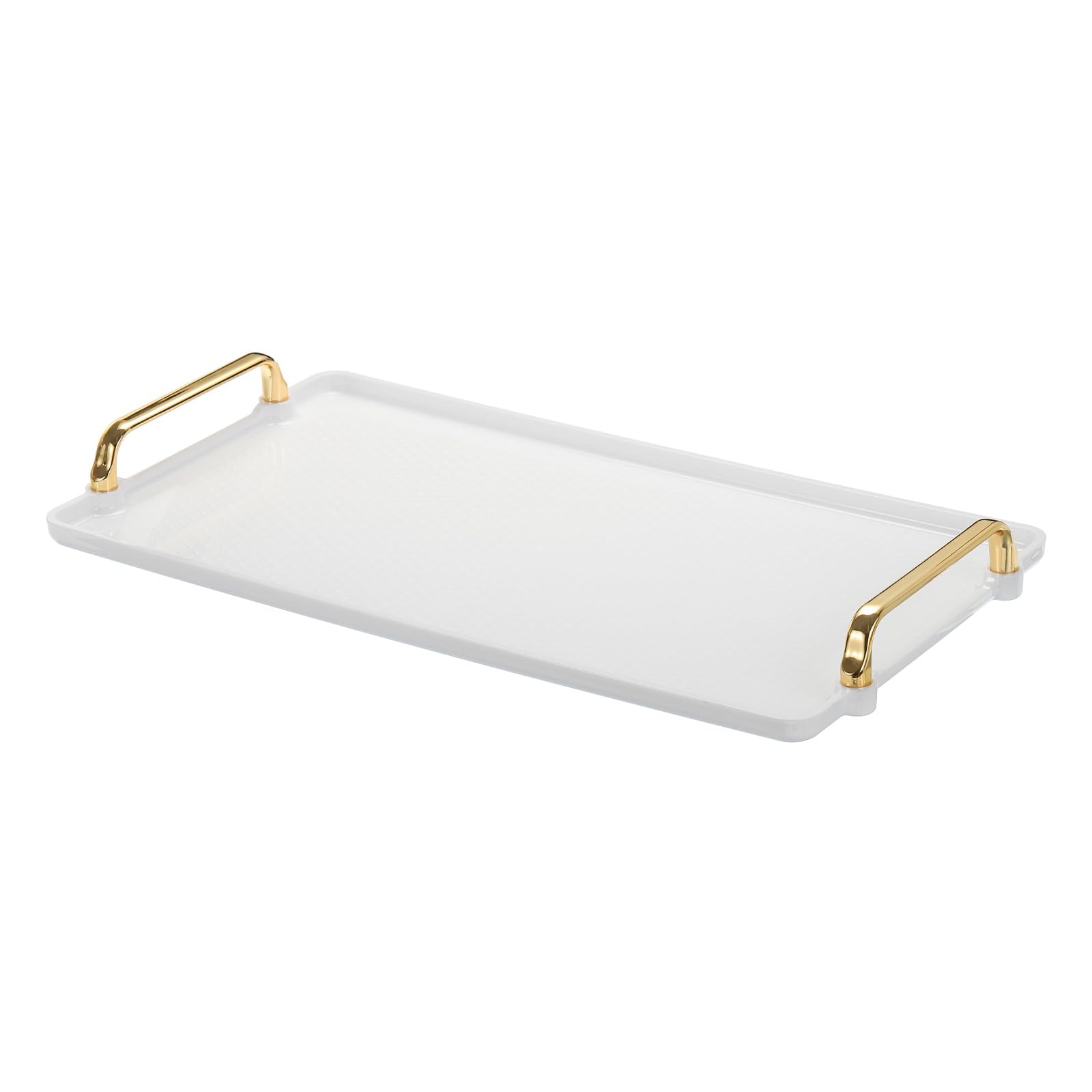 PATIKAL Vassoio Portatutto In Plastica Con Manico Oro – 2 Pezzi 22,5x10cm – Bianco Rettangolare Per Cucina, Bagno, Gioielli