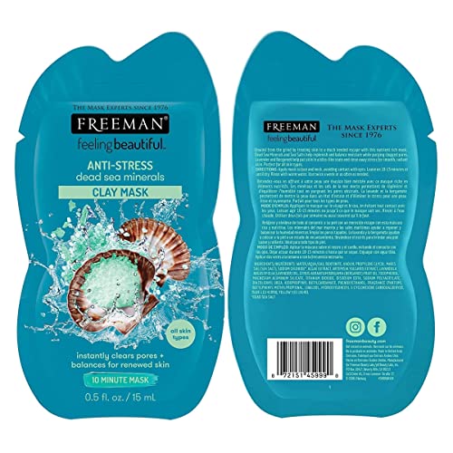 Freeman Facial Mask Variety Pack: Oil Absorbing And Anti Stress Clay, Detoxifying Charcoal Mud, Clearing Peel Off, Hydrating Gel Cream Beauty Face Masks, 6 Count #TOP3