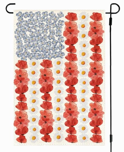 RABUSOFA Myosotis Poppy Memorial Day Garden Flag Double Sided,Patriotic American Flag Yard Outdoor 4th of July Memorial Day Decorations for Outside 12x18 Inch Small