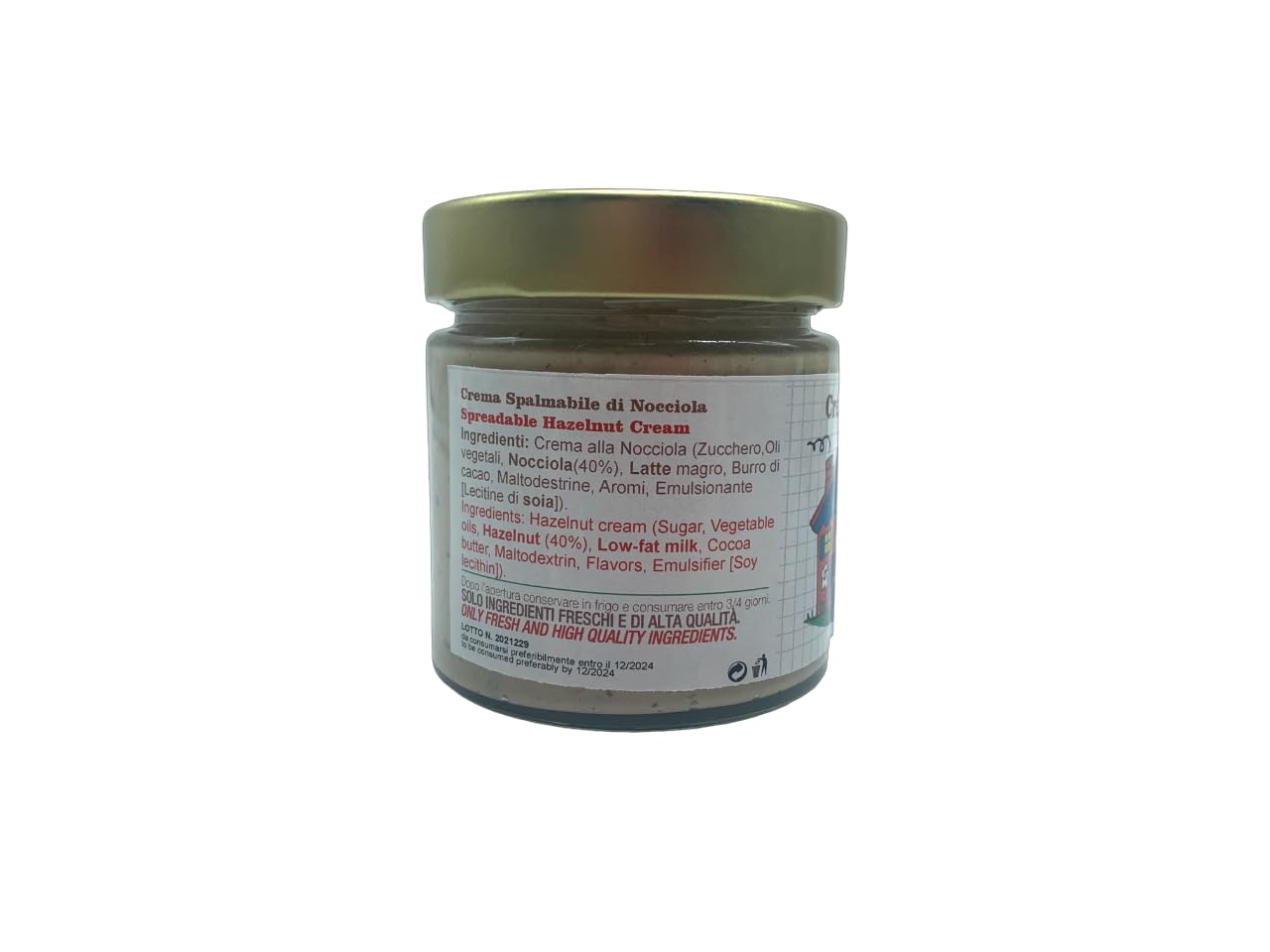 6 Barattoli di Crema Spalmabile alla nocciola con nocciole siciliane, lavorazione artigianale, barattoli da 200 g