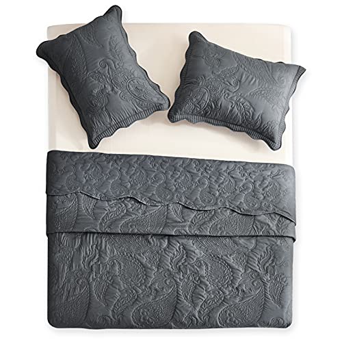Hz&Hy Oversized King Bedspread Dark Grey 128X120 Extra Wide, Coverlet Bedding Set, Lightweight Thin Comforter, Reversible, Luxurious, 4 Piece, 100% Microfiber, King/Cal King, Dark Grey #TOP2