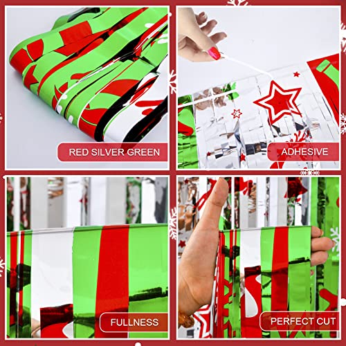 Lolstar Christmas Party Decoration, 2 Pack Christmas Themed Pattern Foil Fringe Curtains 3.2 X 6.6 Ft Red Silver Green Tinsel Fringe Photo Backdrop Streamer Backdrop For Christmas, Ugly Sweater Party #TOP4