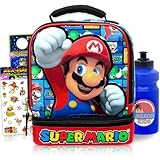 Super Mario Lunch Box for School ~ Insulated Lunch Box with 2 Compartments, Bundle with Water Bottle, Stickers, More | Kids Toddlers Adults Boys Girls Women