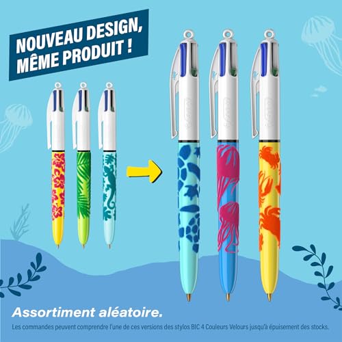 BIC 4 Couleurs Velours Stylos Bille Rétractables Pointe Moyenne 10 mm Corps Assortis Motif Vie Boîte de 12 - vue 4